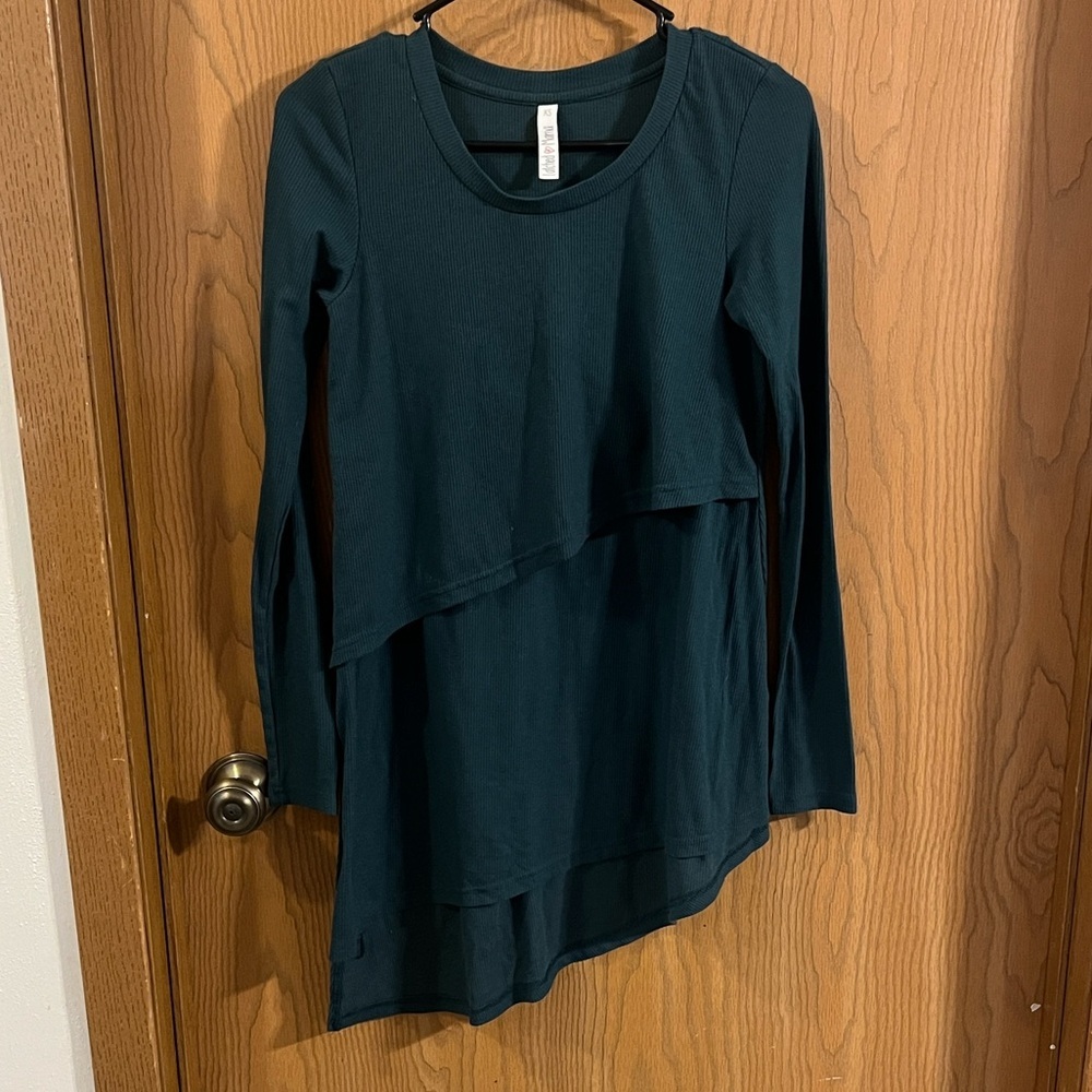 Latched Mama Women’s Long Sleeve‎ Asymmetrical Teal Nursing Tunic XS